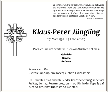 Traueranzeige von Klaus-Peter Juengling von MZV