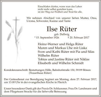 Traueranzeige von Ilse Rüter von MZV