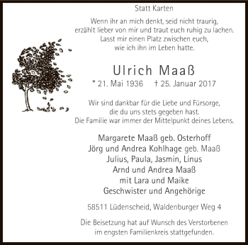 Traueranzeige von Ulrich Maaß von MZV