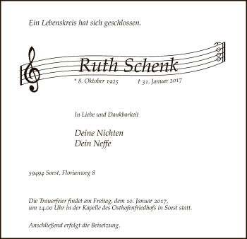 Traueranzeige von Ruth Schenk von MZV