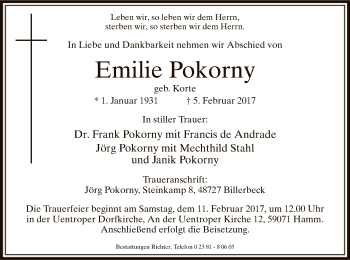 Traueranzeige von Emilie Pokorny von MZV