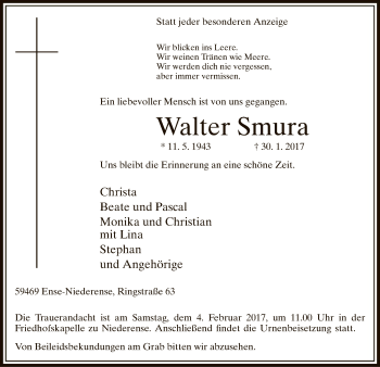 Traueranzeige von Walter Smura von MZV