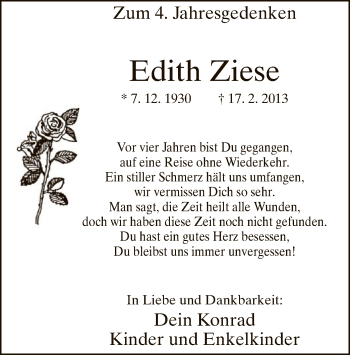 Traueranzeige von Edith Ziese von MZV