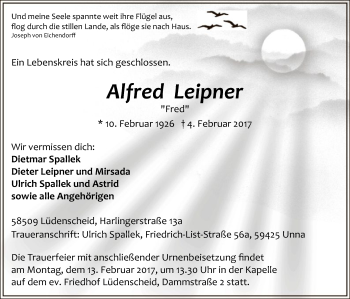 Traueranzeige von Alfred Leipner von MZV