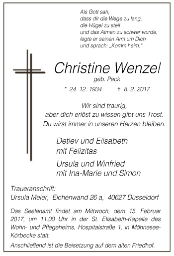 Traueranzeige von Christine Wenzel von MZV