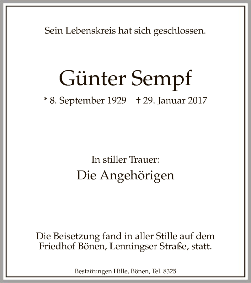  Traueranzeige für Günter Sempf vom 06.02.2017 aus MZV