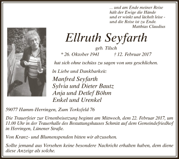 Traueranzeige von Ellruth Seyfahrt von MZV