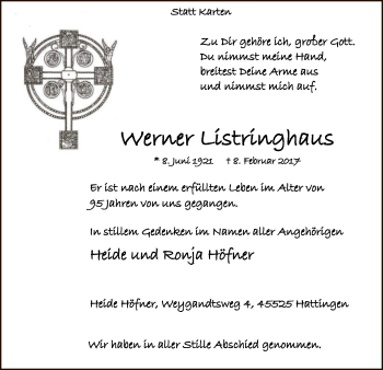 Traueranzeige von Werner Listringhaus von MZV