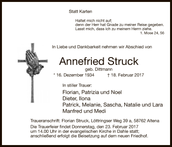 Traueranzeige von Annefried Struck von MZV