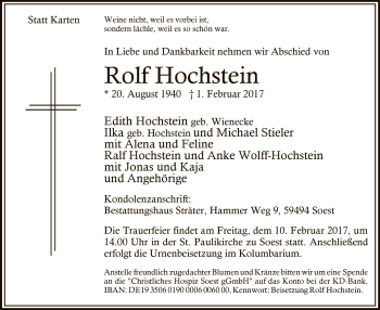 Traueranzeige von Rolf Hochstein von MZV