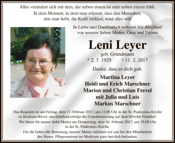 Traueranzeige von Leni Leyer von MZV