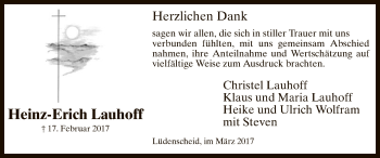 Traueranzeige von Heinz-Erich Lauhoff von MZV