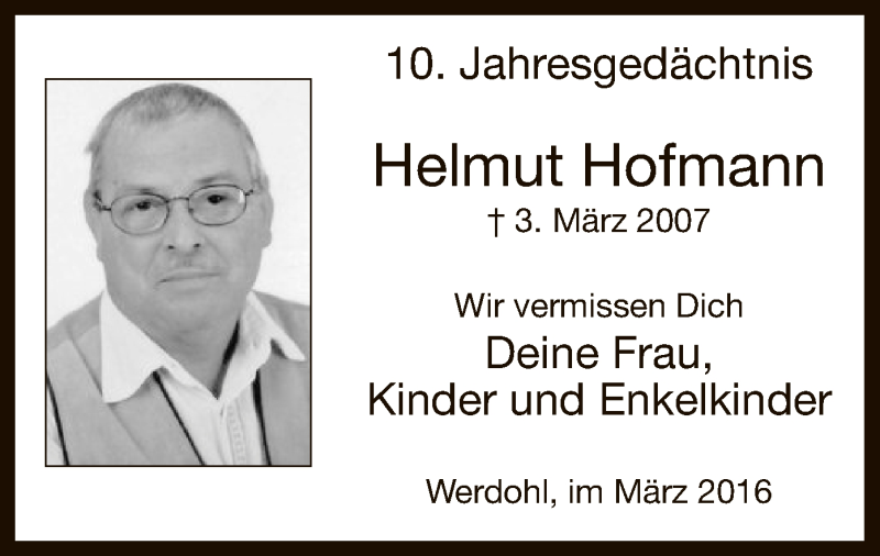  Traueranzeige für Helmut Hofmann vom 03.03.2017 aus MZV