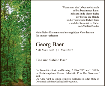 Traueranzeige von Georg Baer von MZV