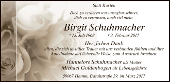 Traueranzeige von Birgit Schuhmacher von MZV