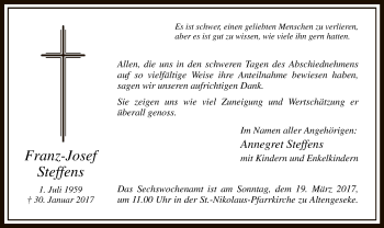 Traueranzeige von Franz-Josef Steffens von MZV