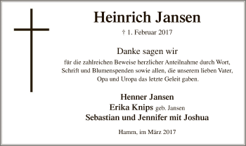 Traueranzeige von Heinrich Jansen von MZV