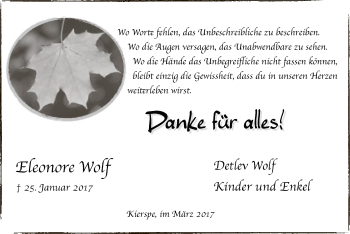 Traueranzeige von Eleonore Wolf von MZV