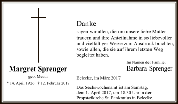 Traueranzeige von Margret Sprenger von MZV