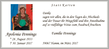 Traueranzeige von Apolonia Pennings von MZV