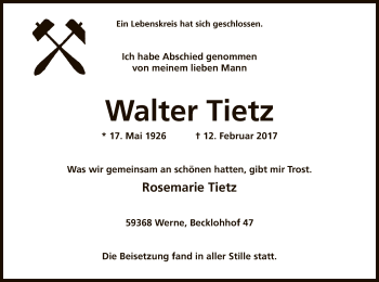 Traueranzeige von Walter Tietz von MZV