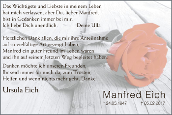 Traueranzeige von Manfred Eich von MZV