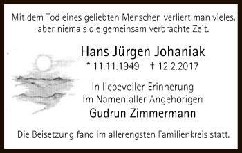 Traueranzeige von Hans Jürgen Johaniak von MZV