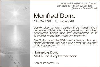 Traueranzeige von Manfred Dorra von MZV