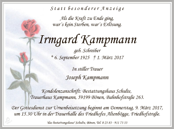 Traueranzeige von Irmgard Kampmann von MZV
