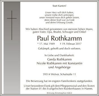 Traueranzeige von Paul Rothkamm von MZV