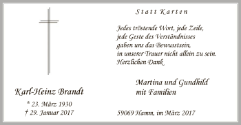 Traueranzeige von Karl-Heinz Brandt von MZV