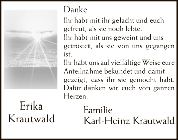 Traueranzeige von Erika Krautwald von MZV