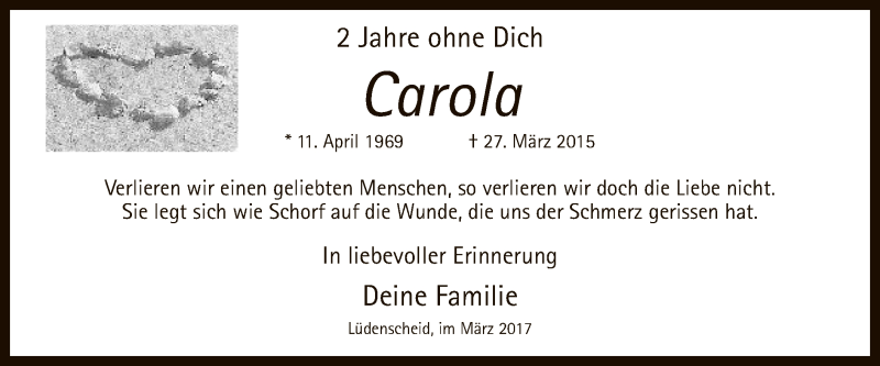  Traueranzeige für Carola Lachmann-Helmig vom 27.03.2017 aus MZV