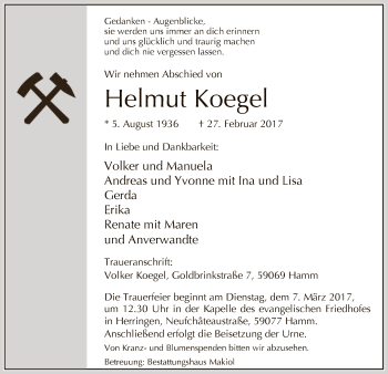 Traueranzeige von Helmut Koegel von MZV