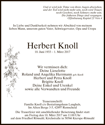 Traueranzeige von Herbert Knoll von MZV