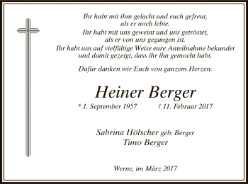 Traueranzeige von Heiner Berger von MZV
