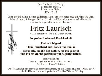 Traueranzeige von Fritz Laurisch von MZV