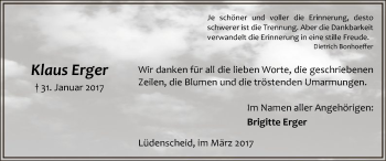 Traueranzeige von Klaus Erger von MZV