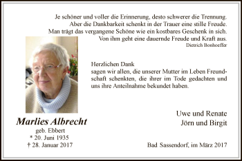Traueranzeige von Marlies Albrecht von MZV