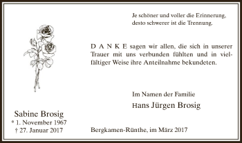 Traueranzeige von Sabine Brosig von MZV