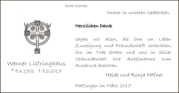 Traueranzeige von Werner Listringhaus von MZV