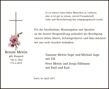 Traueranzeige von Renate Mettin von MZV