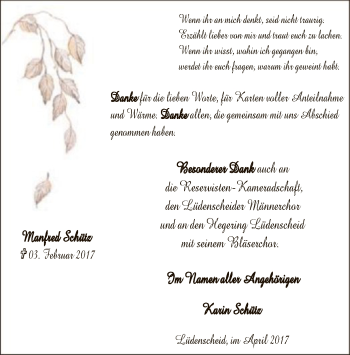 Traueranzeige von Manfred Schütz von MZV