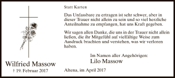 Traueranzeige von Wilfried Massow von MZV