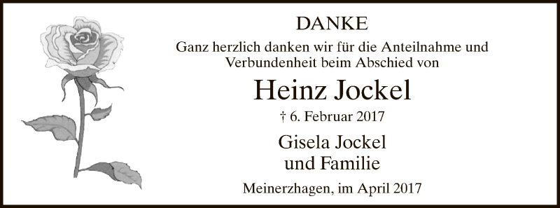  Traueranzeige für Heinz Jockel vom 08.04.2017 aus MZV