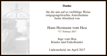 Traueranzeige von Hans Hermann vom Heu von MZV