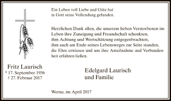 Traueranzeige von Fritz Laurisch von MZV