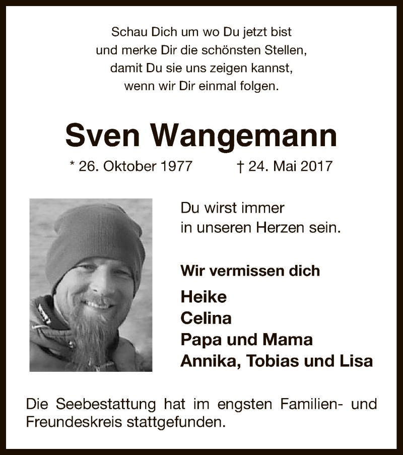  Traueranzeige für Sven Wangemann vom 24.06.2017 aus MZV
