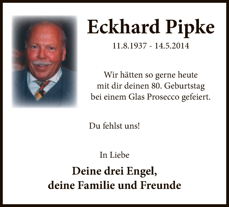  Traueranzeige für Eckhard Pipke vom 11.08.2017 aus MZV