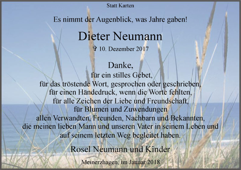  Traueranzeige für Dieter Neumann vom 24.01.2018 aus MZV